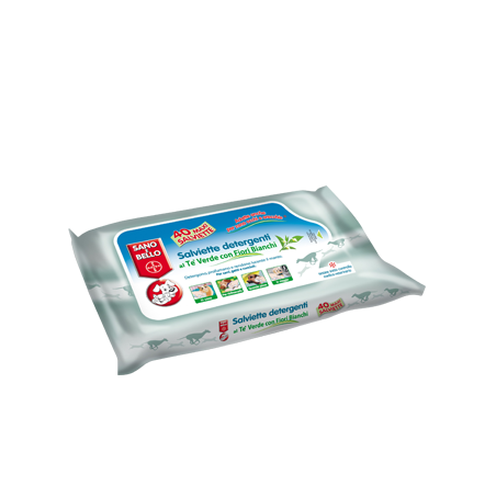 Bayer Salviette Detergenti Tè Verde con Fiori Bianchi per Cani 50 pz Pulizia Rapida e Delicata