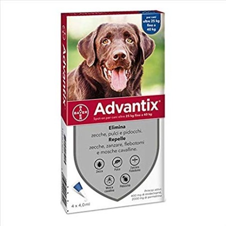 Elanco Antiparassitario Advantix Spot-on per cani oltre 25Kg fino a 40kg conf.da 4 pipette da 4,0 ml € 6,32 cadauna 