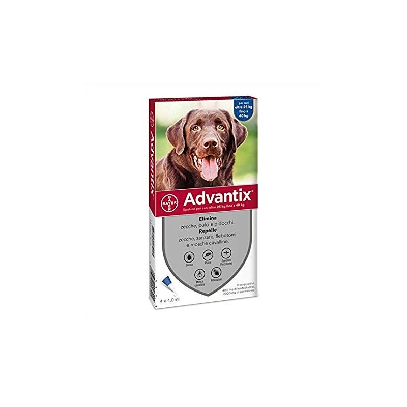 Elanco Antiparassitario Advantix Spot-on per cani oltre 25Kg fino a 40kg conf.da 4 pipette da 4,0 ml € 6,32 cadauna 