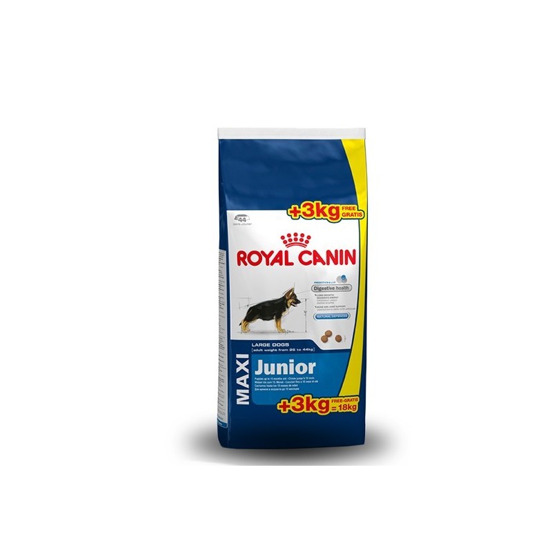 Royal Canin Maxi Junior kg 15 + kg 3 in omaggio
