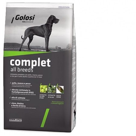 Golosi Complet all breeds completo con pollo manzo pesce e riso per cane adulto a partire da 12 mesi da kg 12