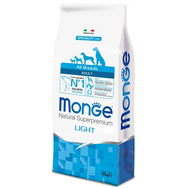 Monge Superpremium All Breeds Adult Light Salmone e Riso da 12 kg cane