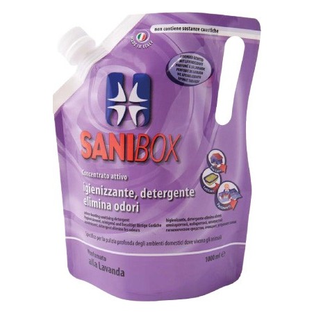 Sanibox Detergente Igienizzante elimina odori da 1 litro Profumazione Lavanda
