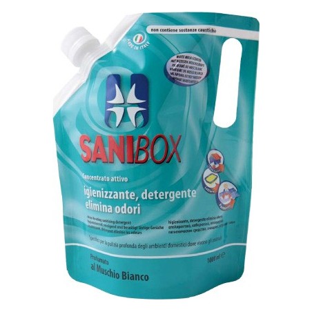 Sanibox Detergente Igienizzante elimina odori da 1 litro Profumazione Muschio Bianco