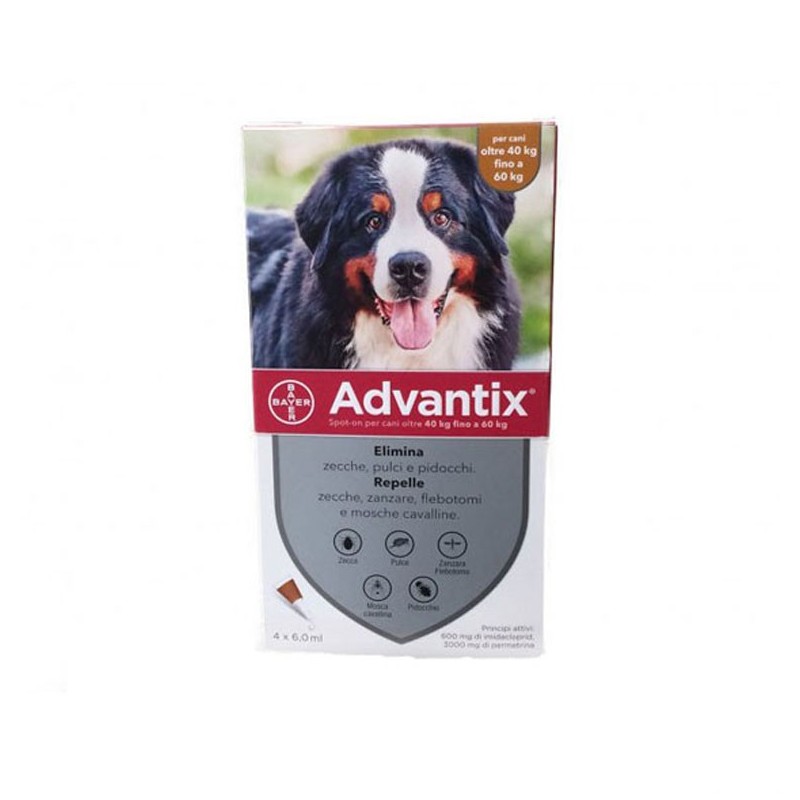 Elanco Antiparassitario Advantix Spot-on per cani oltre 40 kg fino a 60 kg 4 pipette da 6,00 ml