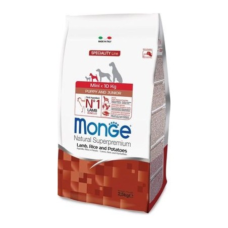 Monge SUPERPREMIUM mini Puppy & Junior Agnello e Riso per cane da 2,5 kg 