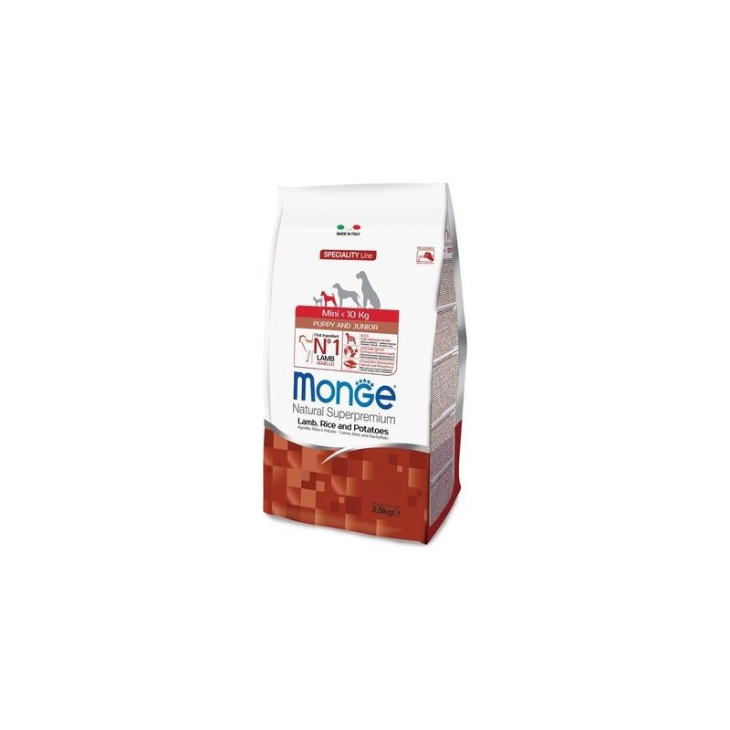 Monge SUPERPREMIUM mini Puppy & Junior Agnello e Riso per cane da 2,5 kg 