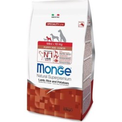 Monge SUPERPREMIUM mini Puppy & Junior Agnello e Riso per cane da 2,5 kg 