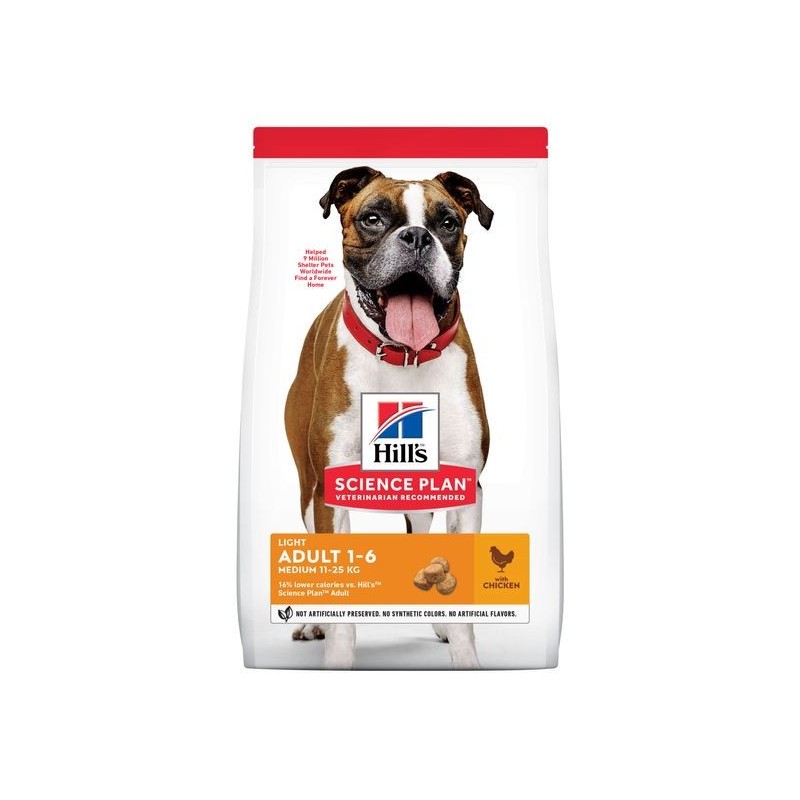 Hill's Science Plan Canine Adult Medium Light con Pollo 14 Kg secco 12+2 Kg Offerta € 3,75 / kg
