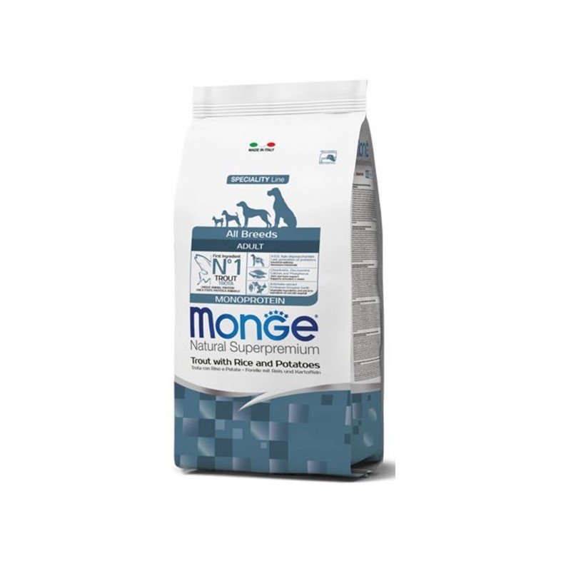 Monge Superpremium All Breeds Adult Monoproteico Trota con Riso e Patate da kg 12 cane