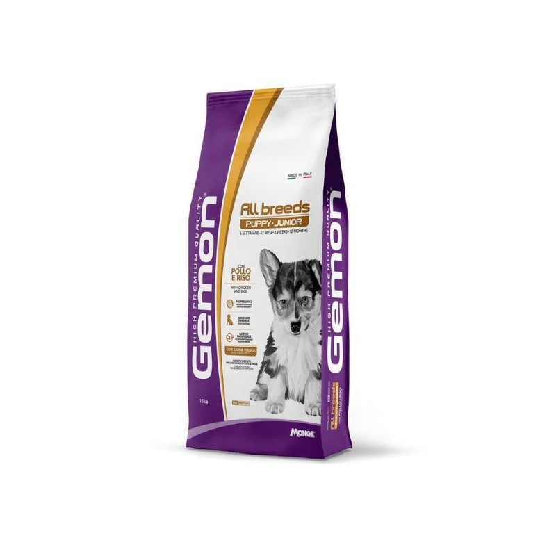 Gemon by Monge Puppy & Junior All Breeds per Cuccioli di Tutte le Taglie con pollo e riso formato da 15 kg