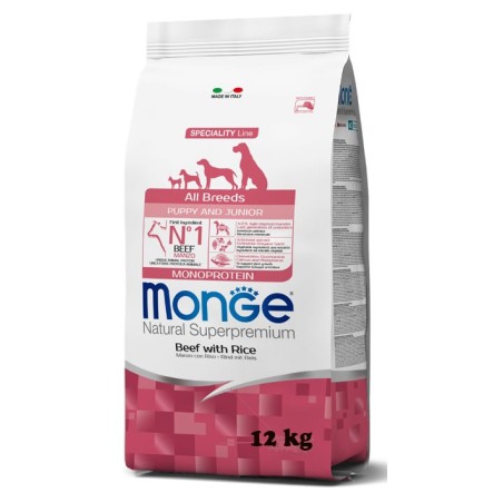 Monge Superpremium All Breeds Puppy & Junior Manzo con Riso da 12 kg