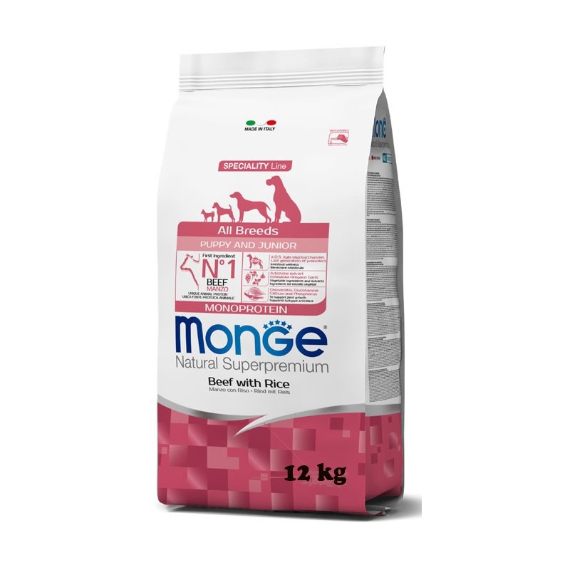 Monge Superpremium All Breeds Puppy & Junior Manzo con Riso da 12 kg