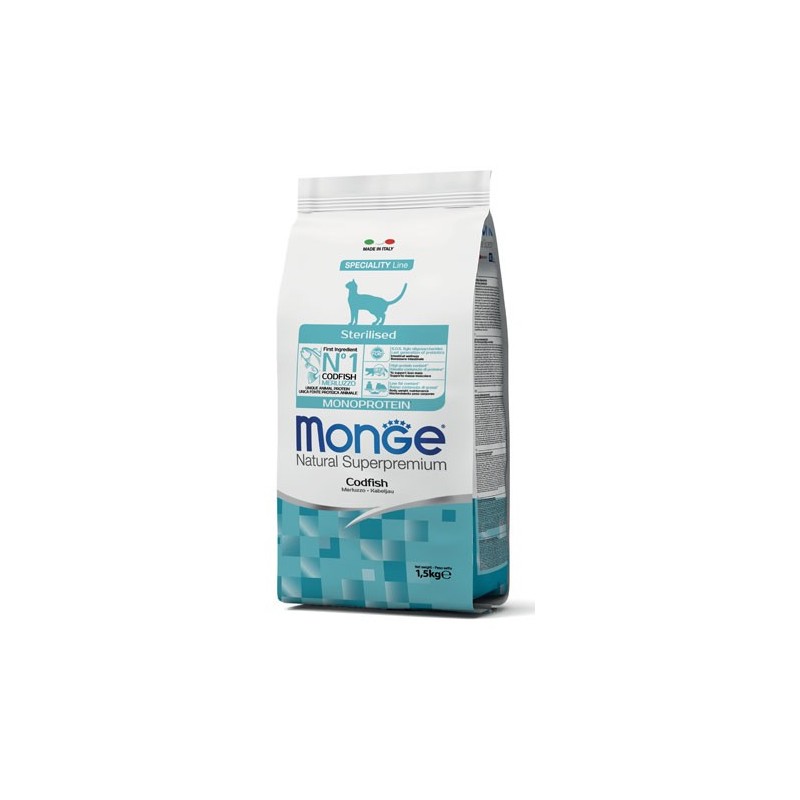 Monge Natural Superpremium Monoproteico Sterilizzato Gatto Adulto Merluzzo da kg 1,5