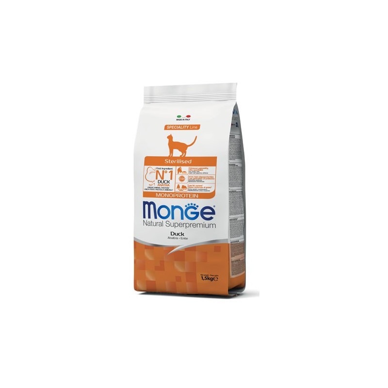 Monge Natural Superpremium Monoproteico Sterilizzato Gatto Adulto Anatra da kg 1,5 