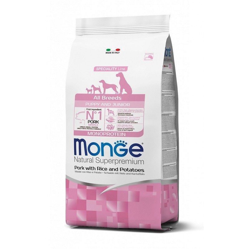 Monge Superpremium All Breeds Puppy & Junior Maiale Riso e Patate da kg 12