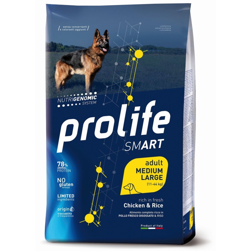 Prolife Smart Adult Pollo Fresco disossato e Riso Medium Large da kg 12