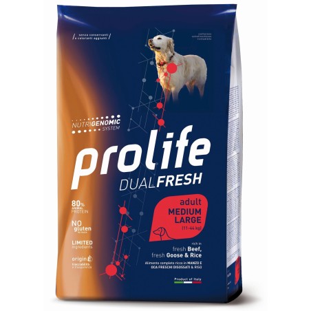 Prolife Dual Fresh Adult  Manzo Fresco disossato, Oca Fresca disossata e Riso Medium/Large da kg 12