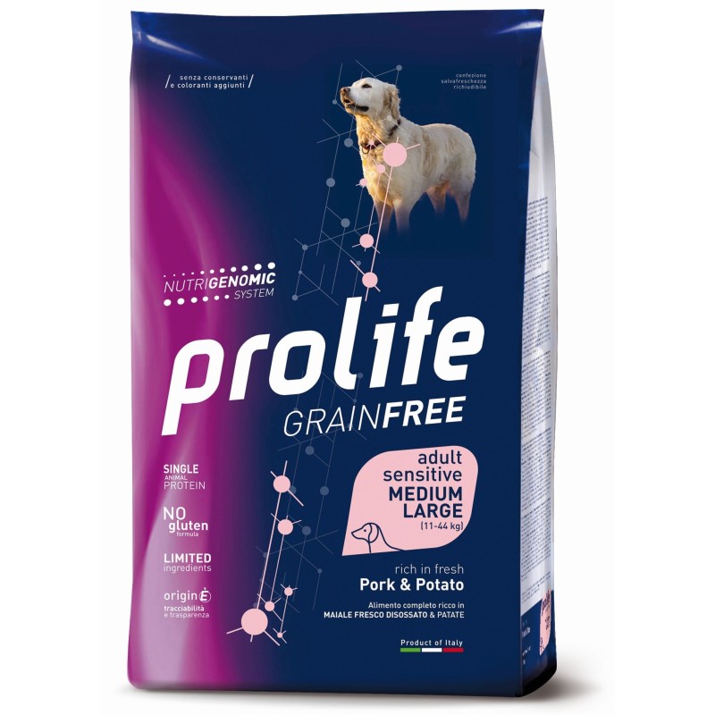 Prolife Grain Free Adult Sensitive Maiale Fresco disossato e Patate Medium/Large kg 10