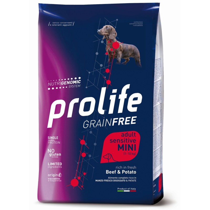 Prolife Grain Free Adult Sensitive Manzo Fresco disossato e Patate Mini da kg 7