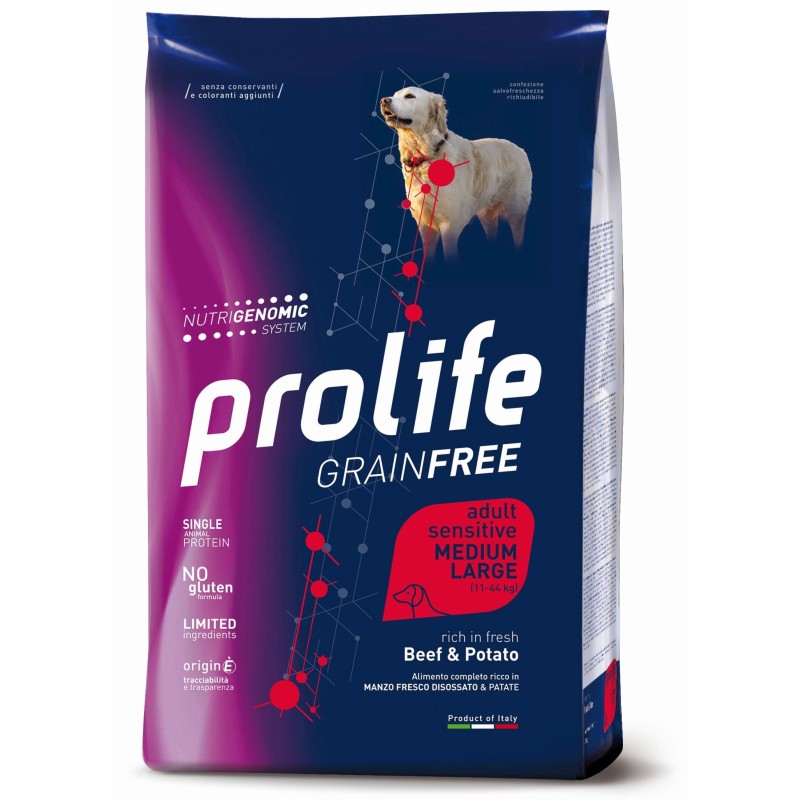 Prolife Grain Free Adult Sensitive Manzo Fresco disossato e Patate Medium/Large da kg 10