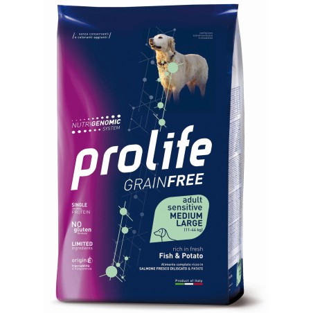 Prolife Grain Free Adult Sensitive Salmone Fresco diliscato e Patate Medium/Large da kg 10