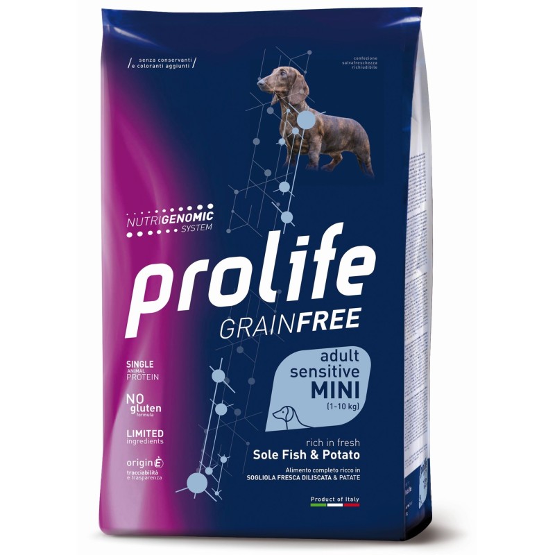 Prolife Grain Free Adult Sensitive Sole Sogliola Fresca diliscata e Patate Mini da kg 7