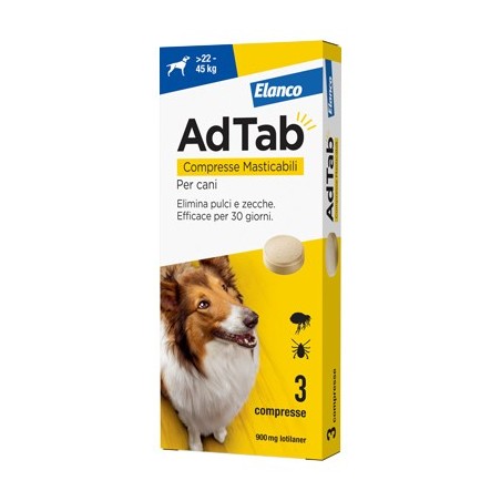 Elanco Adtab Per Cani Da 22 A 45 kg 3 Compresse Masticabili 900mg