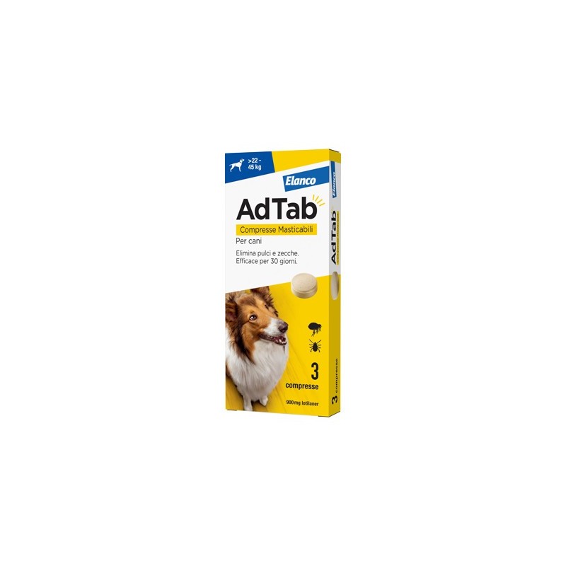 Elanco Adtab Per Cani Da 22 A 45 kg 3 Compresse Masticabili 900mg