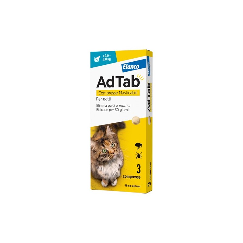 Elanco Adtab Per Gatti Da 2 A 8 kg 3 Compresse Masticabili 48 mg