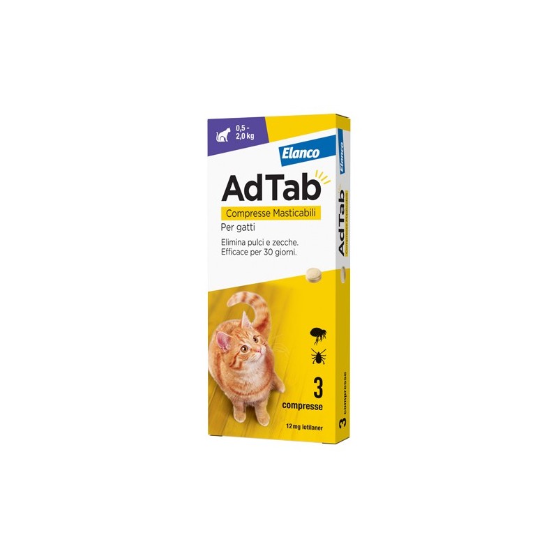 Elanco Adtab Per Gatti Da 0,5 A 2 kg 3 Compresse Masticabili 12 mg