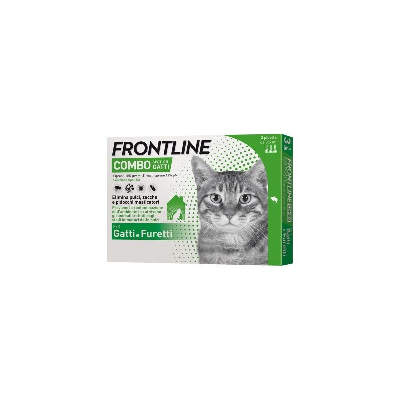 Boehringer Ingelheim Frontline Combo Spot On Antiparassitario per Gatti e Furetti da 6 pipette da 0,5 ml Previene la Contaminazi