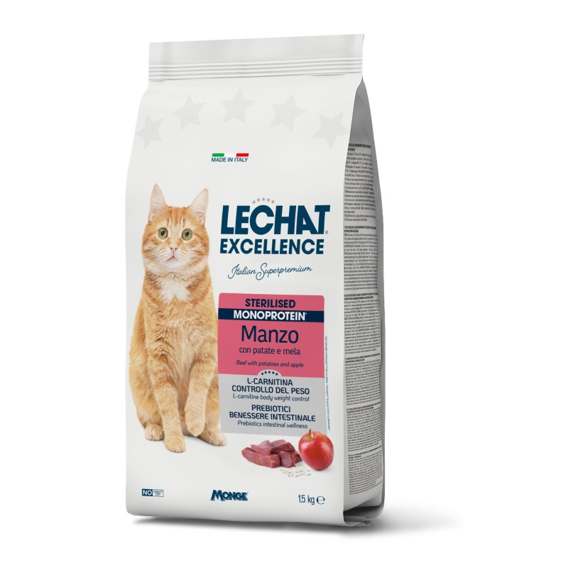 Monge Lechat Excellence Sterilised Manzo Patate e Mela Monoproteico da 1,5 kg