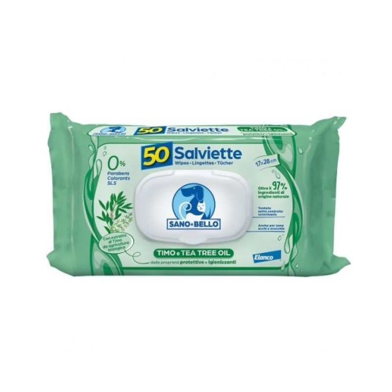 Elanco Salviette Detergenti Timo e Tea Tree Oil per Cani da 50 Pezzi