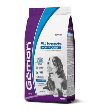 Gemon by Monge Puppy & Junior All Breeds per Cuccioli di Tutte le Taglie con Tonno e Riso Formato da 15 kg
