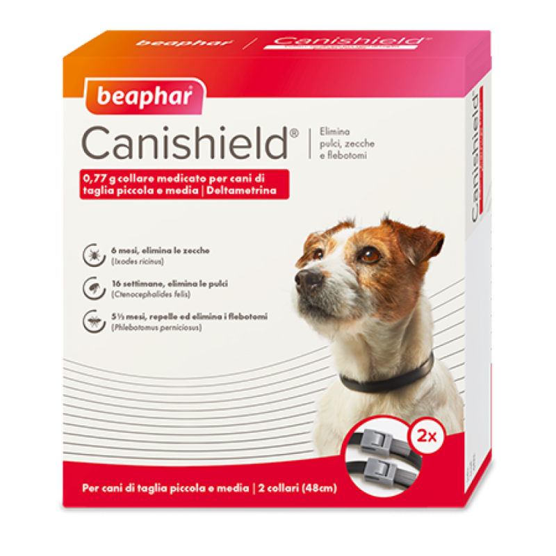 Beaphar Canishield Collare Antiparassitario per Cane Taglia Media Piccola  da 48 cm Confezione da 2 collari