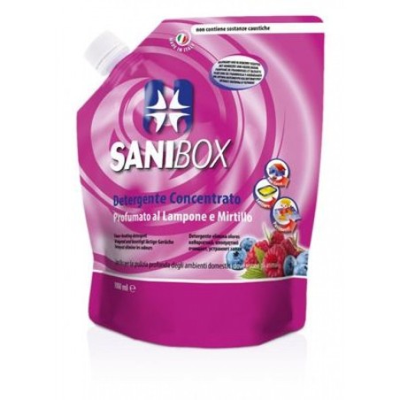 Sanibox Detergente Igienizzante elimina odori da 1 litro Profumazione lampone mirtillo