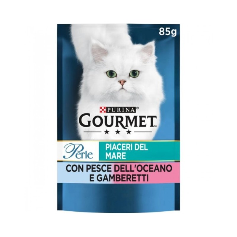 Purina Gourmet Perle 85gr piaceri del mare con pesce dell'oceano e gamberetti interi
