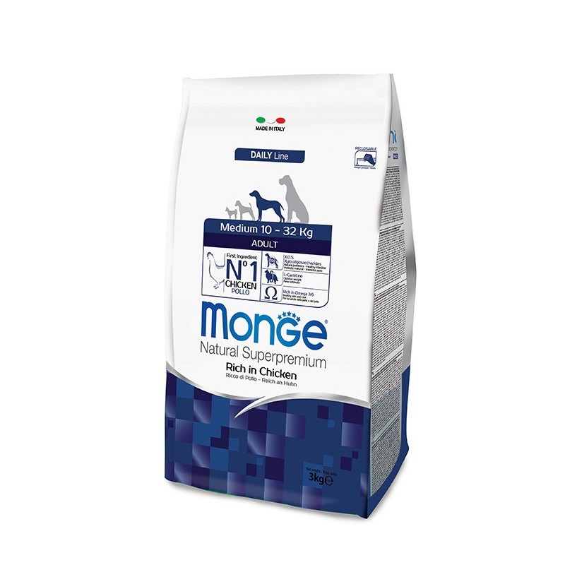 Monge SUPERPREMIUM MEDIUM Adult da 3 kg disp.nel formato da 12 kg 