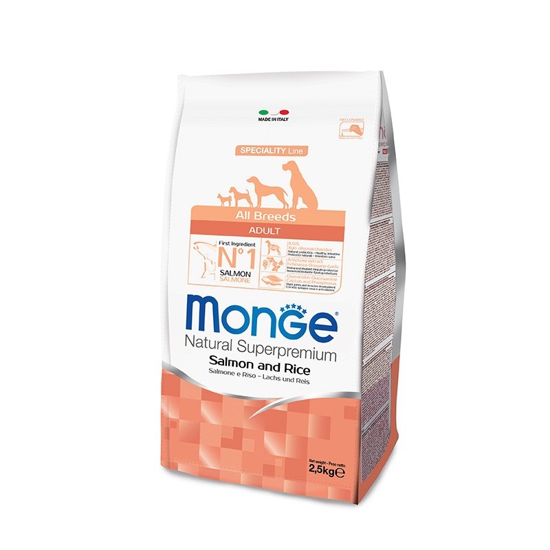 Monge Superpremium All Breeds Adult Salmone e Riso da 12 kg cane ( ex formato da kg 15 )