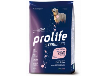 Prolife Sterilised Sensitive Adult Maiale Fresco disossato e Riso Medium/Large da kg 12