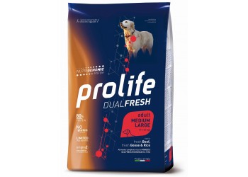 Prolife Dual Fresh Adult  Manzo Fresco disossato, Oca Fresca disossata e Riso Medium/Large da kg 12