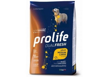 Prolife Dual Fresh Adult Bufalo Fresco disossato, Agnello Fresco disossato e Riso Medium/Large da kg 12