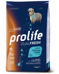 Prolife Dual Fresh Adult Salmone Fresco diliscato, Merluzzo Fresco diliscato e Riso Medium/Large da kg 12