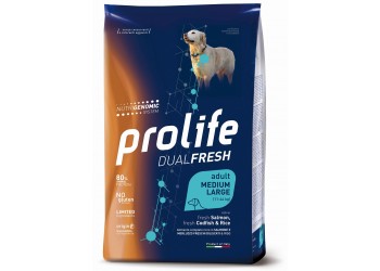 Prolife Dual Fresh Adult Salmone Fresco diliscato, Merluzzo Fresco diliscato e Riso Medium/Large da kg 12