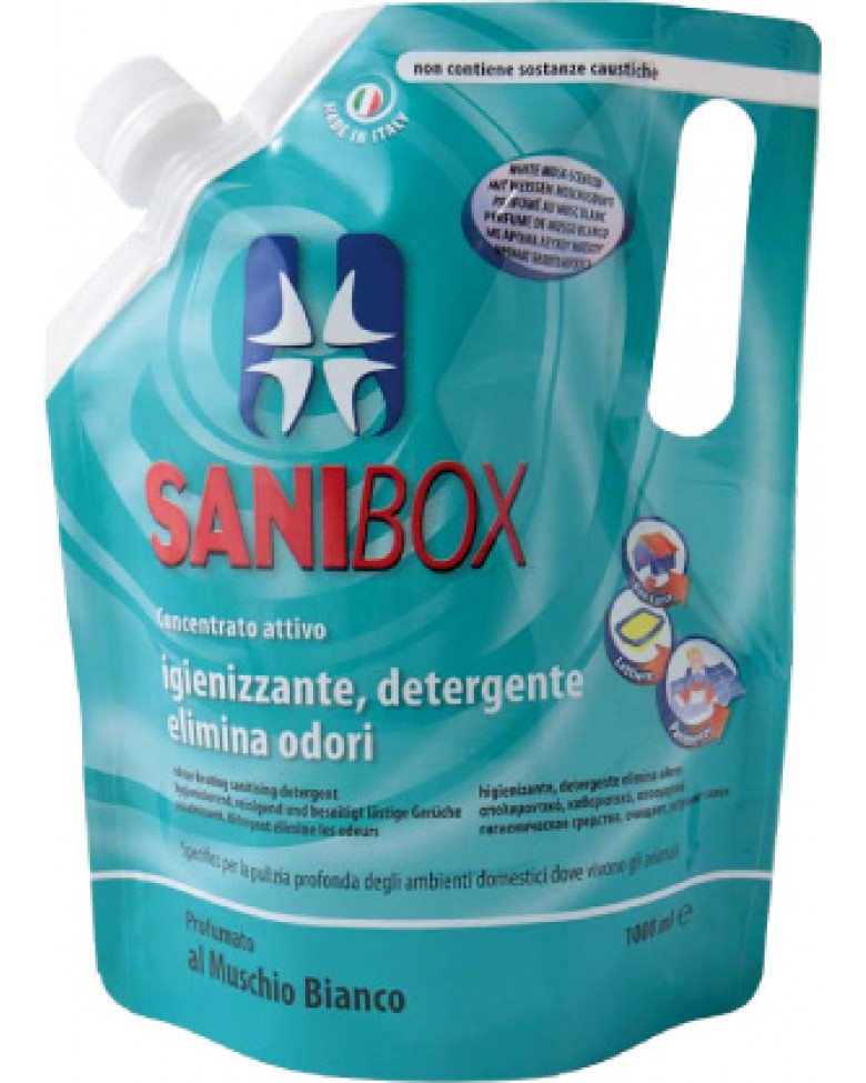 Sanibox Detergente Igienizzante elimina odori da 1 litro Profumazione  Muschio Bianco